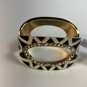 Jennifer Lopez Cuff Bracelet Black White Gold Rhinestone Geometric Maximalist